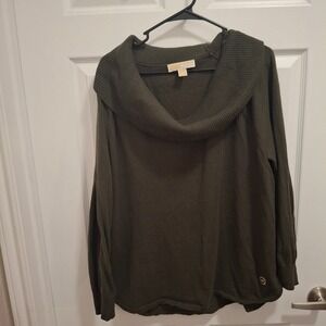 Michael Kors XL Cowl Neck Olive Green Long Sleeve Knit Sweater
